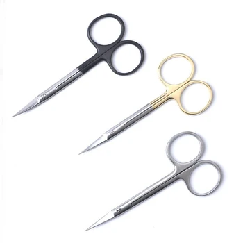 Ножницы из нержавеющей стали 9,5 мм с золотой ручкой, прямым и изогнутым наконечником, хирургические ножницы для снятия швов, экспресс-двойной глаз