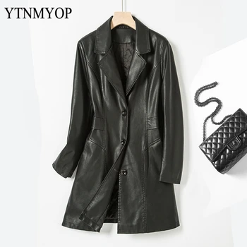 Одежда, Модный Женский Длинный кожаный тренч, женская куртка из искусственной кожи на пуговицах, пальто YTNMYOP