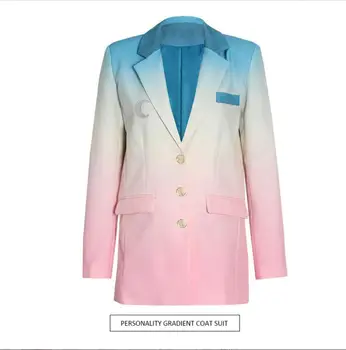 Однобортное Пальто Градиентного цвета с Длинными рукавами, Женский Свободный Облегающий Маленький Костюм 2023, Весенняя Новая Модная Элегантная Верхняя одежда