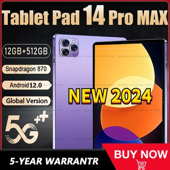 Оригинальная Глобальная версия Pad 14 Pro Max Android Tablet PC 11 дюймов Snapdragon 870 12 ГБ 512 ГБ IPS Экран 5G Планшет Android 12 2023