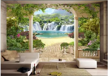 пользовательские настенные обои для стен спальни, 3d сад, балкон, пейзаж с водопадом, домашний декор, 3D фотообои, гостиная