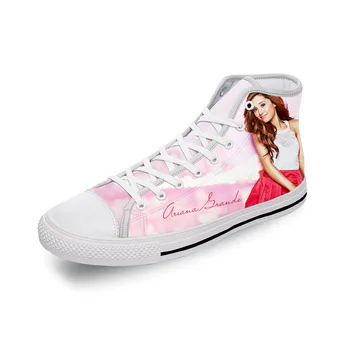 Популярная певица Ариана, Белая ткань с 3D принтом, Модная парусиновая обувь с высоким берцем, мужские И женские Легкие Дышащие кроссовки