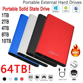 Портативный Высокоскоростной SSD-накопитель емкостью 1 ТБ, 2 ТБ, 8 ТБ, Внешний жесткий диск с Интерфейсом USB 3,0, Накопитель для Ноутбуков, Компьютерный ноутбук