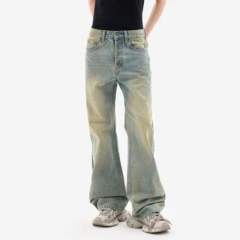 Прощенная стирка, Ретро Потертые повседневные джинсы в американском стиле, Унисекс, брюки-клеш