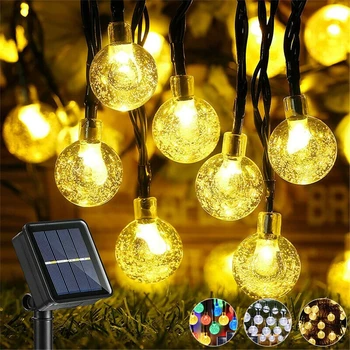 Ретро-лампочки-гирлянды на солнечных батареях с 20/30/50/100 светодиодами для подвешивания в саду или на улице в виде очаровательного сказочного шарика