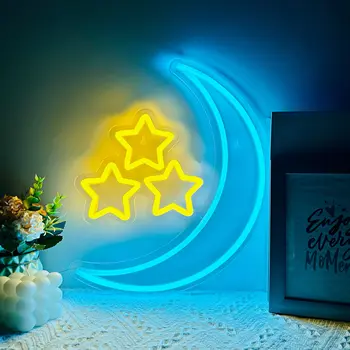 Светодиодный неоновый светильник Moon Star, настенный светильник с питанием от USB, неоновая вывеска, Настенная Спальня, Детская комната, гостиная, Рождественская вечеринка, Украшение дома