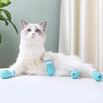 Силиконовый чехол для кошачьих лапок с защитой от царапин, Принадлежности для ухода за кошками, Сапоги для мытья в ванне, Чехол для обуви с кошачьими когтями