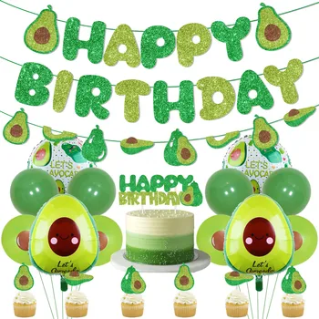 Украшение для вечеринки в честь Дня рождения в стиле Авокадо Для мальчиков и девочек, Блестящий Баннер с Авокадо на день рождения, Топпер для торта, Воздушные шары для фруктовой вечеринки