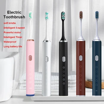 Ультразвуковая зубная щетка Перезаряжаемая Электрическая Зубная щетка с таймером на 2 минуты, 5 режимов чистки, Зубные щетки на магнитной подвеске, Предметы для ванной комнаты