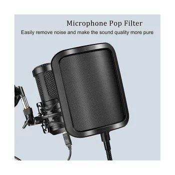 Универсальный Микрофон Для Студийной записи С Ветровым Стеклом, Конденсаторный Микрофон, Металлический Поп-фильтр, Звуковой фильтр Микрофона