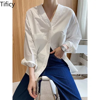 Французские минималистичные рубашки с длинными рукавами и V-образным вырезом, женская весенняя новинка, дизайнерская рубашка Sense Niche в ленивом стиле