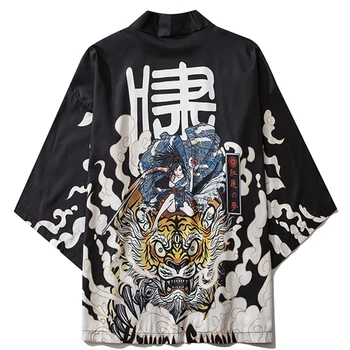 Японское Кимоно, Кардиган с тигровым принтом, рубашка для Косплея, Летний модный Кардиган Harajuku, Костюм Самурая, одежда, Блузка Haori