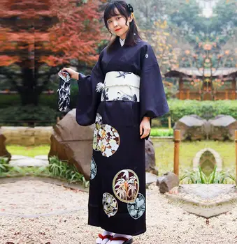 Японское Традиционное Кимоно Женское Черное платье Вечернее Включает пояс 140 см Винтажный Весенний Халат